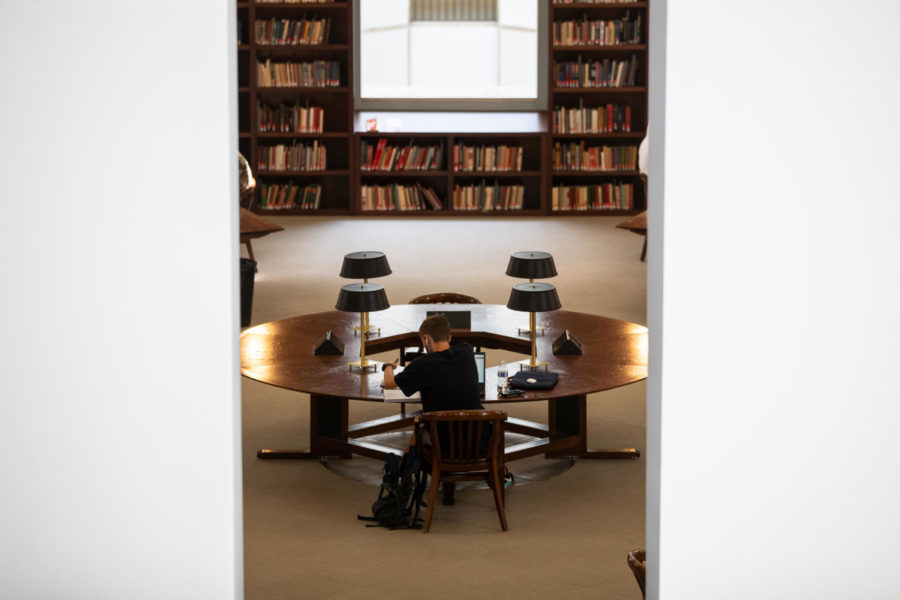 A student studies in the William T. Young Library on Monday, Aug. 17, 2020, at the University of Kentucky in Lexington, Kentucky. Photo by Michael Clubb | Staff