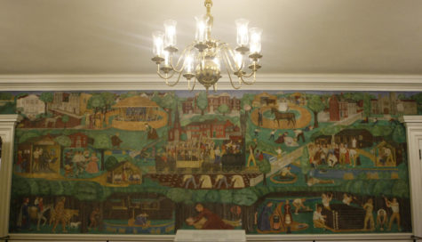 Ann O’Hanlon’s 1934 mural located in UK’s Memorial Hall has been the subject of controversy for several years, due to its depictions of people of color. On Nov. 22, president Eli Capilouto announced that it would be removed and relocated. Photo by Joel Repoley | Staff file photo