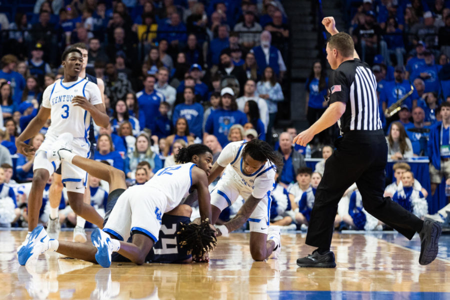 Kentucky Wildcats guard Antonio Reeves (12) attempts to steal the ball during the Kentucky vs. North Florida mens basketball game on Wednesday, Nov. 23, 2022, at Rupp Arena in Lexington, Kentucky. Kentucky won 96-56. Photo by Jackson Dunavant | Staff