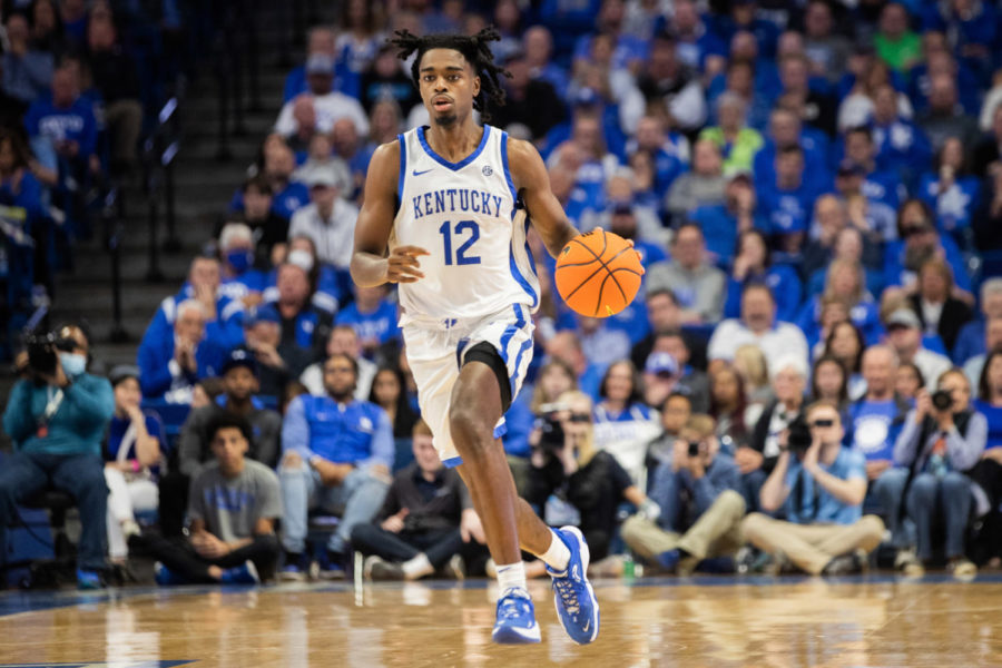 Kentucky+Wildcats+guard+Antonio+Reeves+%2812%29+dribbles+the+ball+down+the+court+during+the+No.+4+Kentucky+vs.+Duquesne+mens+basketball+game+on+Friday%2C+Nov.+11%2C+2022%2C+at+Rupp+Arena+in+Lexington%2C+Kentucky.+UK+won+77-52.+Photo+by+Isabel+McSwain+%7C+Staff