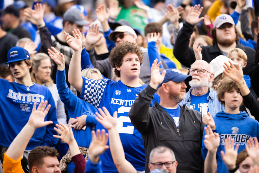 Kentucky fans cheer during the Kentucky vs. Iowa Music City Bowl football game on Saturday, Dec. 31, 2022, at Nissan Stadium in Nashville, Tennessee. UK lost 21-0. Photo by Isabel McSwain | Staff