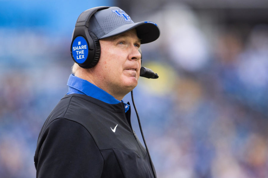 Kentucky Wildcats head coach Mark Stoops coaches his team during the Kentucky vs. Iowa Music City Bowl football game on Saturday, Dec. 31, 2022, at Nissan Stadium in Nashville, Tennessee. UK lost 21-0. Photo by Isabel McSwain | Staff