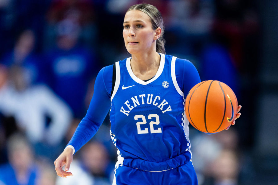 Kentucky Wildcats guard Maddie Scherr (22) dribbles up the court during the Kentucky vs. Louisville womens basketball game on Sunday, Dec. 11, 2022, at Rupp Arena in Lexington, Kentucky. Louisville won 86-72. Photo by Jack Weaver | Staff