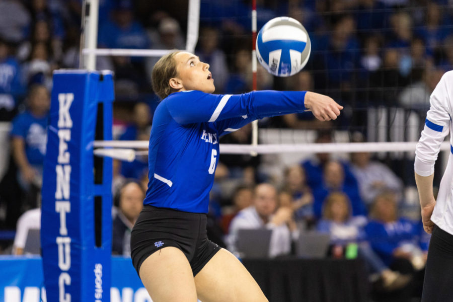 Kentucky+Wildcats+libero+Eleanor+Beavin+%286%29+hits+the+ball+during+the+No.+3+Kentucky+vs.+Loyola+Chicago+volleyball+match+in+the+first+round+of+the+NCAA+Tournament+on+Thursday%2C+Dec.+1%2C+2022%2C+at+Memorial+Coliseum+in+Lexington%2C+Kentucky.+UK+won+3-0.+Photo+by+Isabel+McSwain+%7C+Staff