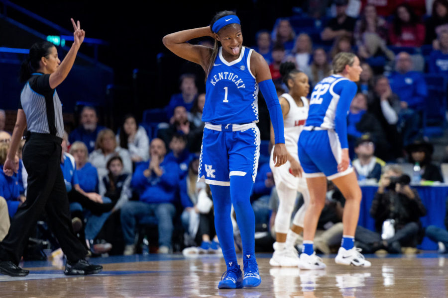 Kentucky+Wildcats+guard+Robyn+Benton+%281%29+reacts+to+a+foul+call+against+Kentucky+during+the+Kentucky+vs.+Louisville+womens+basketball+game+on+Sunday%2C+Dec.+11%2C+2022%2C+at+Rupp+Arena+in+Lexington%2C+Kentucky.+Louisville+won+86-72.+Photo+by+Jack+Weaver+%7C+Staff