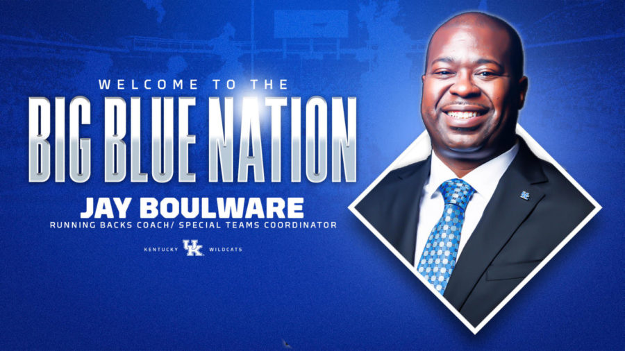 Graphic made for the hiring of Jay Boulware as the University of Kentucky football teams running backs coach and special teams coordinator. Graphic by UK Athletics.