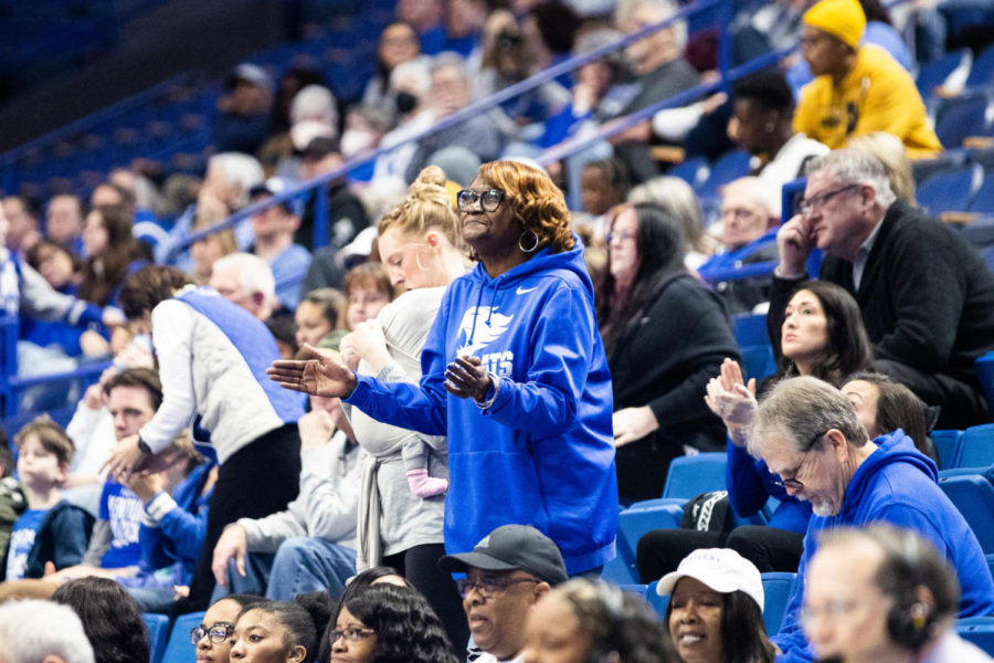 A Kentucky fan reacts to a play during the Kentucky vs. No. 7 LSU womens basketball game on Sunday, Jan. 8, 2023, at Rupp Arena in Lexington, Kentucky. UK lost 67-48. Photo by Isabel McSwain | Staff