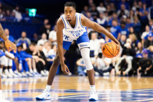 Kentucky Wildcats guard Antonio Reeves (12) dribbles the ball during the Kentucky vs. LSU mens basketball game on Tuesday, Jan. 3, 2023, at Rupp Arena in Lexington, Kentucky. UK won 74-71. Photo by Isabel McSwain | Staff