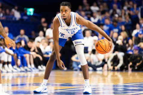 Kentucky Wildcats guard Antonio Reeves (12) dribbles the ball during the Kentucky vs. LSU mens basketball game on Tuesday, Jan. 3, 2023, at Rupp Arena in Lexington, Kentucky. UK won 74-71. Photo by Isabel McSwain | Staff