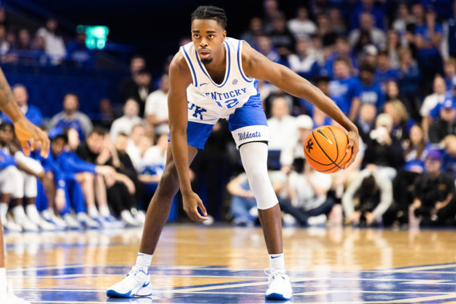 Kentucky+Wildcats+guard+Antonio+Reeves+%2812%29+dribbles+the+ball+during+the+Kentucky+vs.+LSU+mens+basketball+game+on+Tuesday%2C+Jan.+3%2C+2023%2C+at+Rupp+Arena+in+Lexington%2C+Kentucky.+UK+won+74-71.+Photo+by+Isabel+McSwain+%7C+Staff