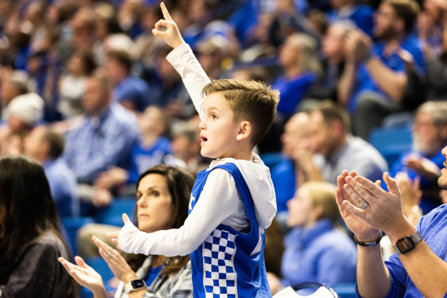 A Kentucky fan cheers during the Kentucky vs. LSU mens basketball game on Tuesday, Jan. 3, 2023, at Rupp Arena in Lexington, Kentucky. UK won 74-71. Photo by Isabel McSwain | Staff