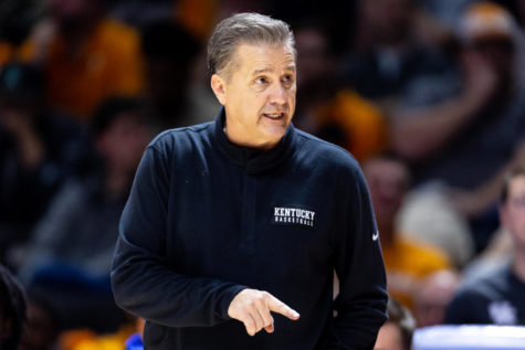Kentucky Wildcats head coach John Calipari coaches his team during the Kentucky vs. No. 5 Tennessee mens basketball game on Saturday, Jan. 14, 2023, at Thompson-Boling Arena in Knoxville, Tennessee. Kentucky won 63-56. Photo by Jack Weaver | Staff