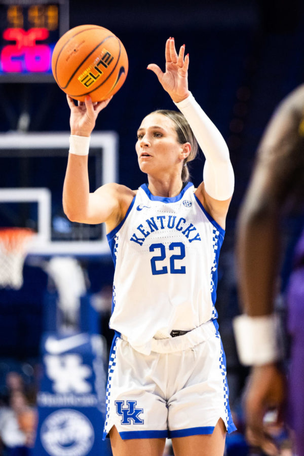 Kentucky Wildcats guard Maddie Scherr (22) shoots the ball during the Kentucky vs. No. 7 LSU womens basketball game on Sunday, Jan. 8, 2023, at Rupp Arena in Lexington, Kentucky. UK lost 67-48. Photo by Isabel McSwain | Staff