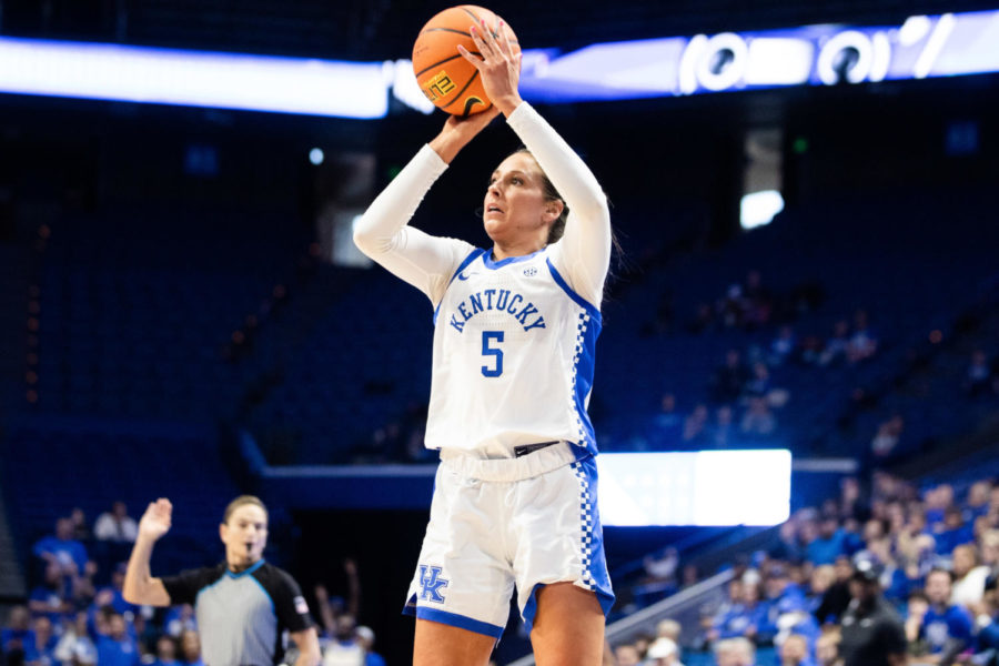 Kentucky Wildcats guard Blair Green (5) shoots the ball during the Kentucky vs. No. 7 LSU womens basketball game on Sunday, Jan. 8, 2023, at Rupp Arena in Lexington, Kentucky. UK lost 67-48. Photo by Isabel McSwain | Staff