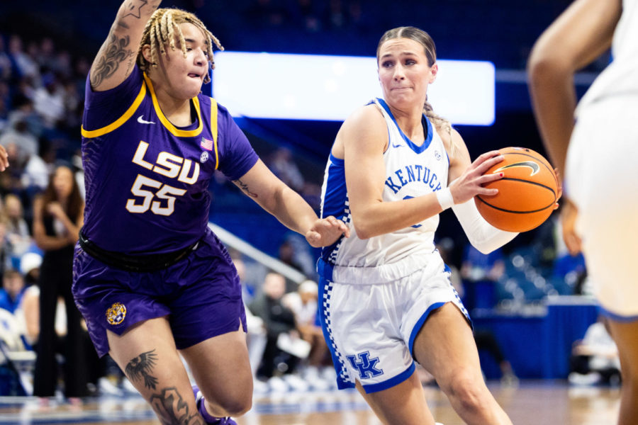 Kentucky Wildcats guard Blair Green (5) runs the ball down the court during the Kentucky vs. No. 7 LSU womens basketball game on Sunday, Jan. 8, 2023, at Rupp Arena in Lexington, Kentucky. UK lost 67-48. Photo by Isabel McSwain | Staff