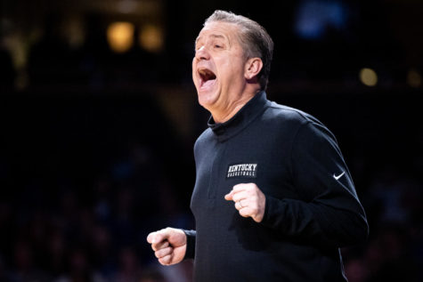 Kentucky Wildcats head coach John Calipari yells from the sideline during the Kentucky vs. Vanderbilt mens basketball game on Tuesday, Jan. 24, 2023, at Memorial Gymnasium in Nashville, Tennessee. Kentucky won 69-53. Photo by Jack Weaver | Staff