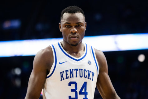 Kentucky Wildcats forward Oscar Tshiebwe (34) prepares to shoot a free throw during the Kentucky vs. LSU mens basketball game on Tuesday, Jan. 3, 2023, at Rupp Arena in Lexington, Kentucky. UK won 74-71. Photo by Isabel McSwain | Staff