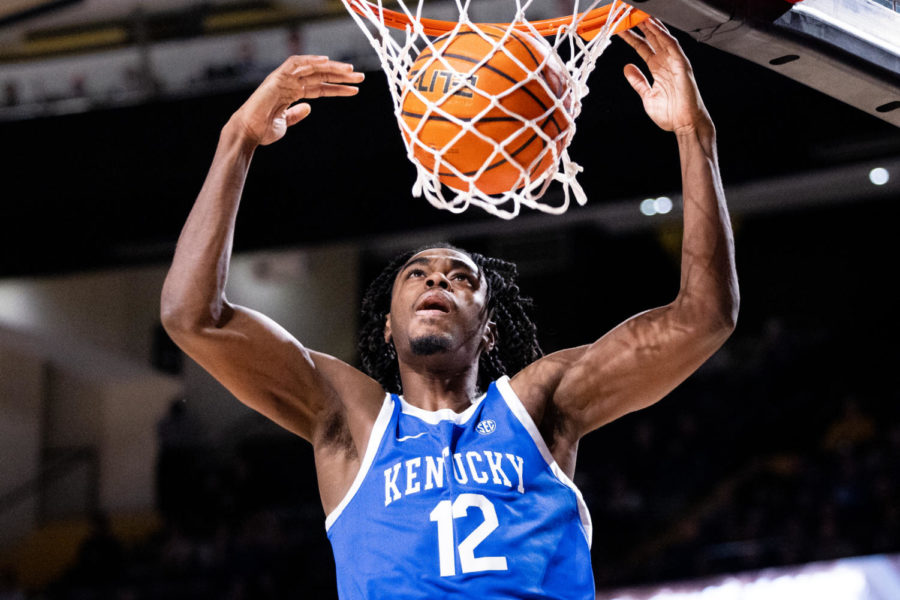 Kentucky+Wildcats+guard+Antonio+Reeves+%2812%29+dunks+the+ball+during+the+Kentucky+vs.+Vanderbilt+mens+basketball+game+on+Tuesday%2C+Jan.+24%2C+2023%2C+at+Memorial+Gymnasium+in+Nashville%2C+Tennessee.+Kentucky+won+69-53.+Photo+by+Jack+Weaver+%7C+Staff