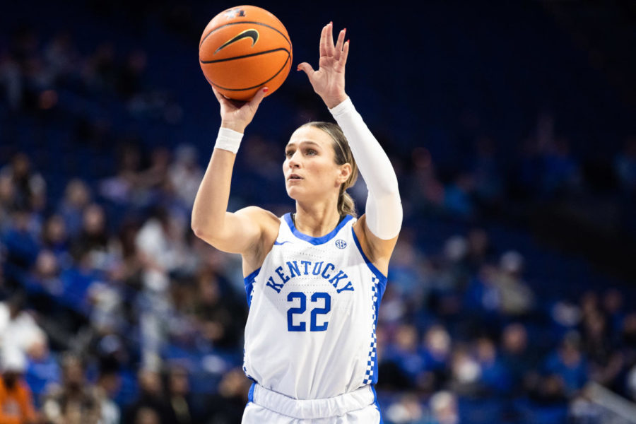 Kentucky Wildcats guard Maddie Scherr (22) shoots a free throw during the Kentucky vs. No. 7 LSU womens basketball game on Sunday, Jan. 8, 2023, at Rupp Arena in Lexington, Kentucky. UK lost 67-48. Photo by Isabel McSwain | Staff