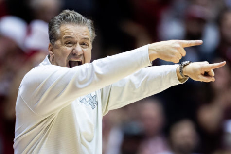 Kentucky Wildcats head coach John Calipari coaches his team during the Kentucky vs. No. 7 Alabama mens basketball game on Saturday, Jan. 7, 2023, at Coleman Coliseum in Tuscaloosa, Alabama. Alabama won 78-52. Photo by Jack Weaver | Staff