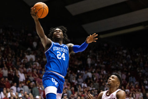 Kentucky Wildcats forward Chris Livingston (24) shoots the ball during the Kentucky vs. No. 7 Alabama mens basketball game on Saturday, Jan. 7, 2023, at Coleman Coliseum in Tuscaloosa, Alabama. Alabama won 78-52. Photo by Jack Weaver | Staff