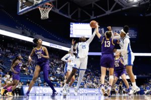 Kentucky Wildcats forward Adebola Adeyeye (25) attempts to regain possession of the ball during the Kentucky vs. No. 7 LSU womens basketball game on Sunday, Jan. 8, 2023, at Rupp Arena in Lexington, Kentucky. UK lost 67-48. Photo by Isabel McSwain | Staff
