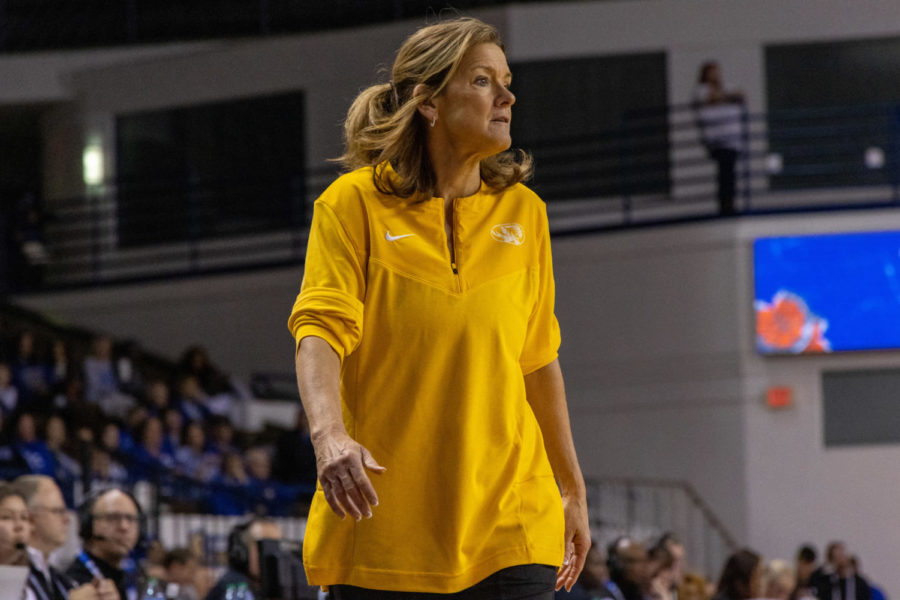 Missouri Tigers head coach Robin Pingeton stands on the court during the Kentucky vs. Missouri womens basketball game on Sunday, Jan. 29, 2023, at Memorial Coliseum in Lexington, Kentucky. UK won 77-54 Photo by Travis Fannon | Staff