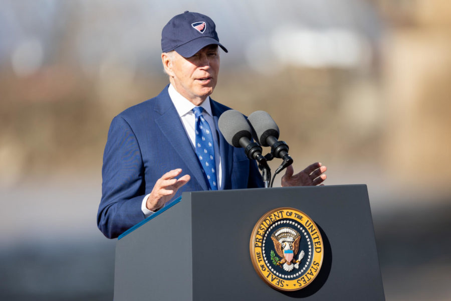 President Joe Biden speaks about infrastructure and a $1.6 billion bridge project on Wednesday, Jan. 4, 2023, at a vacant property in Covington, Kentucky. Photo by Jack Weaver | Staff