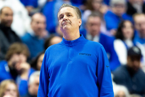 Kentucky Wildcats head coach John Calipari reacts to a play during the Kentucky vs. Florida mens basketball game on Saturday, Feb. 4, 2023, at Rupp Arena in Lexington, Kentucky. Kentucky won 72-67. Photo by Jack Weaver | Staff