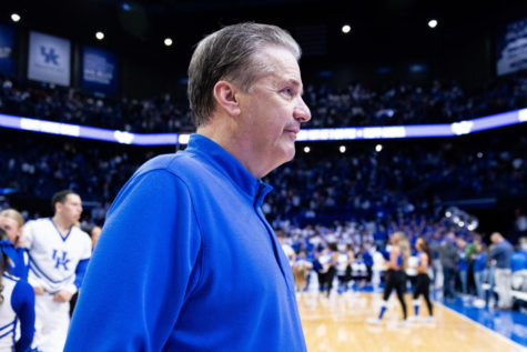 Kentucky Wildcats head coach John Calipari walks across the court after the Kentucky vs. Auburn mens basketball game on Saturday, Feb. 25, 2023, at Rupp Arena in Lexington, Kentucky. Kentucky won 86-54. Photo by Jack Weaver | Staff