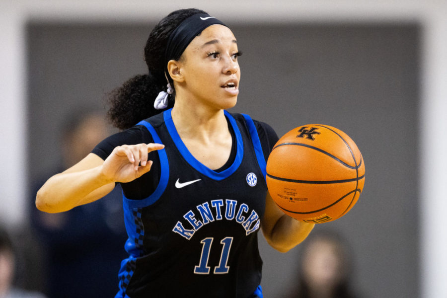 Kentucky+Wildcats+guard+Jada+Walker+%2811%29+dribbles+the+ball+up+the+court+during+the+Kentucky+vs.+Tennessee+womens+basketball+game+on+Sunday%2C+Feb.+26%2C+2023%2C+at+Memorial+Coliseum+in+Lexington%2C+Kentucky.+Tennessee+won+83-63.+Photo+by+Jack+Weaver+%7C+Staff
