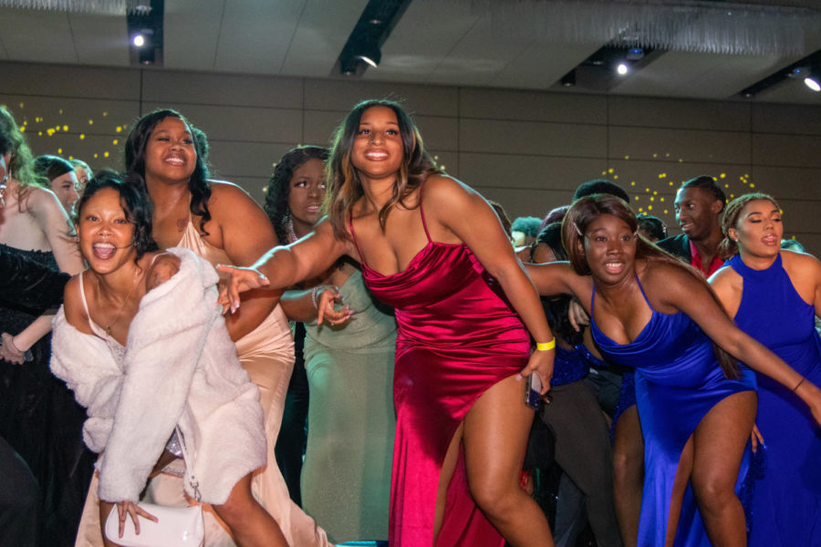 Students dance during the Underground Formal on Saturday, Feb. 4, 2023, at the Gatton Student Center in Lexington, Kentucky. Photo by Travis Fannon | Staff