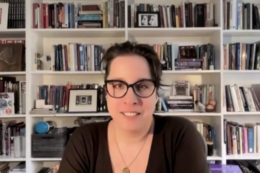 Nora Rubel, associate professor at the University of Rochester, speaks during the “Too Jewish? Imagining the Ultra-Orthodox and America Zoom webinar on Sunday, Feb. 19, 2023.