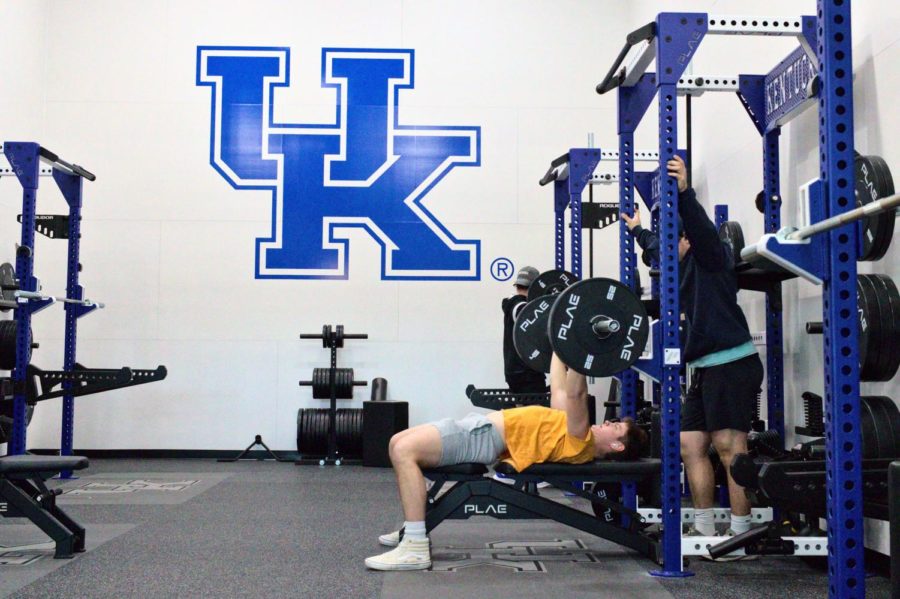 A student uses an ICONx rack to exercise in a newly-renovated weight room on Monday, Jan. 23, 2023, at the Johnson Center in Lexington, Kentucky. Photo by Brady Saylor | Staff