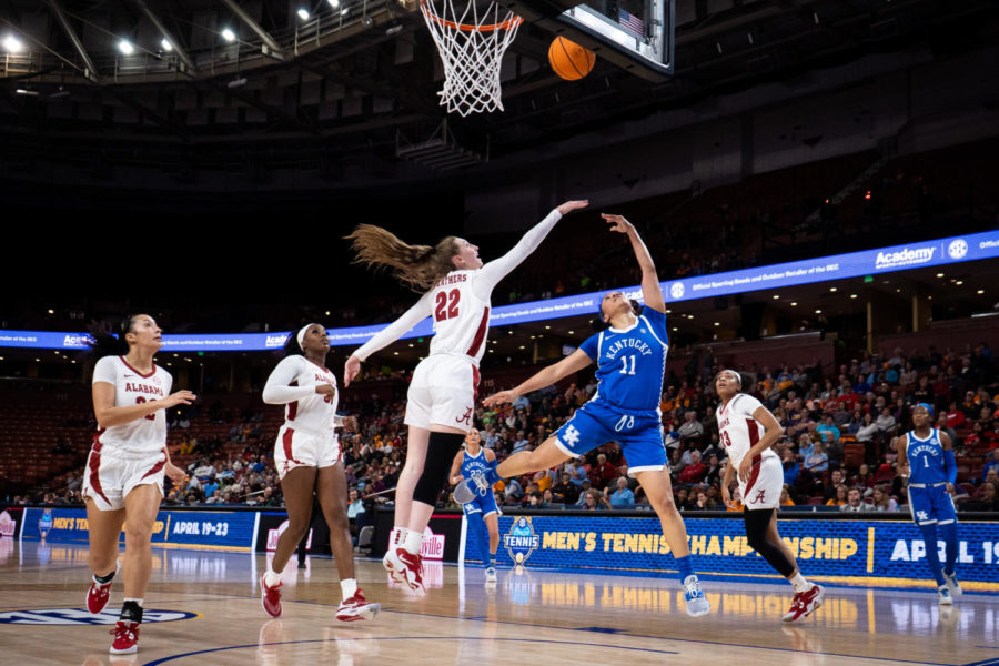 Kentucky Wildcats guard Jada Walker (11) shoots the ball during the No. 14 Kentucky vs. No. 6 Alabama womens basketball game in the second round of the SEC Tournament on Thursday, March 2, 2023, at Bon Secours Wellness Arena in Greenville, South Carolina. Kentucky won 71-58. Photo by Carter Skaggs | Staff