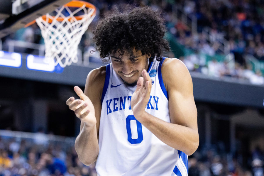 Kentucky+Wildcats+forward+Jacob+Toppin+%280%29+celebrates+during+the+No.+6+Kentucky+vs.+No.+11+Providence+mens+basketball+game+in+the+first+round+of+the+NCAA+Tournament+on+Friday%2C+March+17%2C+2023%2C+at+Greensboro+Coliseum+in+Greensboro%2C+North+Carolina.+Kentucky+won+61-53.+Photo+by+Jack+Weaver+%7C+Staff