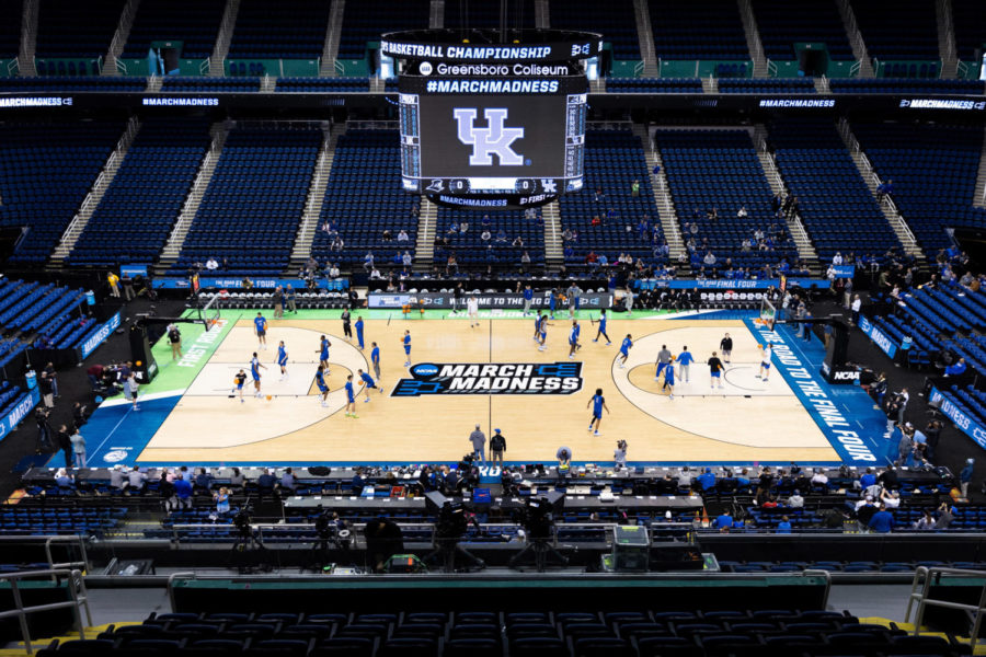 The Kentucky Wildcats practice ahead of the first round of the NCAA Tournament on Thursday, March 16, 2023, at Greensboro Coliseum in Greensboro, North Carolina. Photo by Jack Weaver | Staff