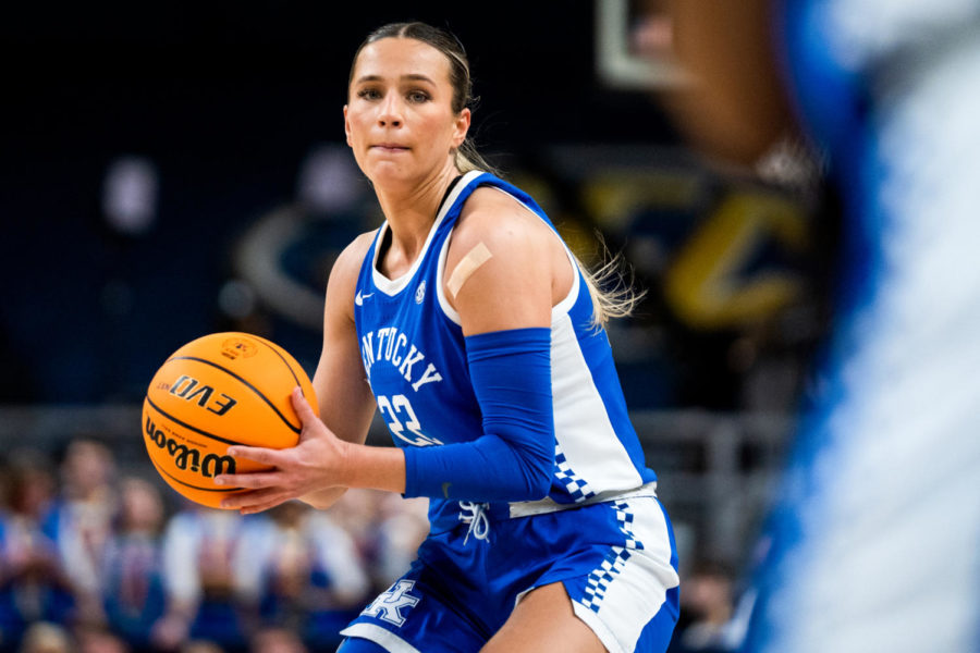 Kentucky Wildcats guard Maddie Scherr (22) passes the ball during the Kentucky vs. Florida womens basketball game in the first round of the SEC Tournament on Wednesday, March 1, 2023, at Bon Secours Wellness Arena in Greenville, South Carolina. Photo by Carter Skaggs | Staff