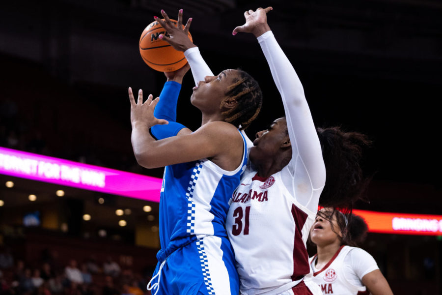 Kentucky Wildcats forward Ajae Petty (13) shoots the ball during the No. 14 Kentucky vs. No. 6 Alabama womens basketball game in the second round of the SEC Tournament on Thursday, March 2, 2023, at Bon Secours Wellness Arena in Greenville, South Carolina. Kentucky won 71-58. Photo by Carter Skaggs | Staff