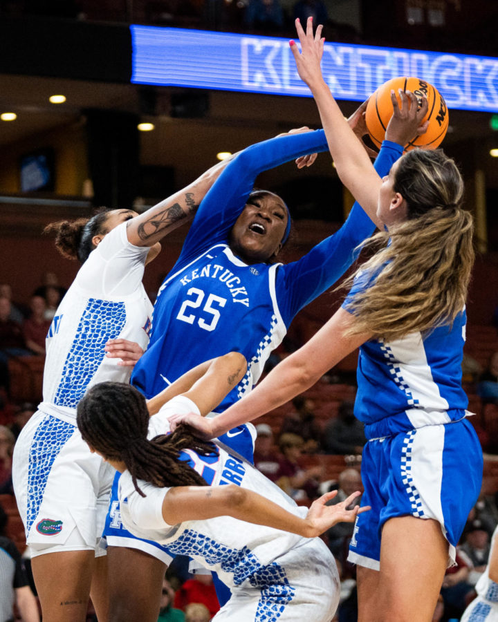 Kentucky Wildcats forward Adebola Adeyeye (25) attempts to shoot the ball during the Kentucky vs. Florida womens basketball game in the first round of the SEC Tournament on Wednesday, March 1, 2023, at Bon Secours Wellness Arena in Greenville, South Carolina. Photo by Carter Skaggs | Staff
