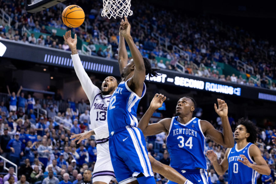 Kansas State Wildcats guard Desi Sills (13) shoots the ball during the No. 6 Kentucky vs. No. 3 Kansas State mens basketball game in the second round of the NCAA Tournament on Sunday, March 19, 2023, at Greensboro Coliseum in Greensboro, North Carolina. Kansas State won 75-69. Photo by Jack Weaver | Staff