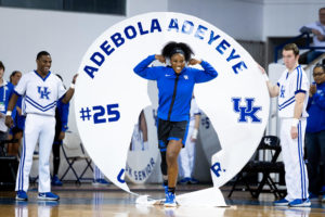 Kentucky Wildcats forward Adebola Adeyeye (25) is introduced on Senior Day before the Kentucky vs. Tennessee womens basketball game on Sunday, Feb. 26, 2023, at Memorial Coliseum in Lexington, Kentucky. Tennessee won 83-63. Photo by Olivia Hall | Staff