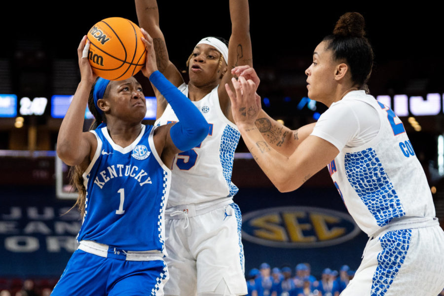 Kentucky Wildcats guard Robyn Benton (1) shoots the ball during the Kentucky vs. Florida womens basketball game in the first round of the SEC Tournament on Wednesday, March 1, 2023, at Bon Secours Wellness Arena in Greenville, South Carolina. Photo by Carter Skaggs | Staff