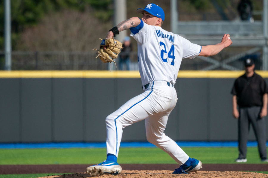 Kentucky+Wildcats+pitcher+Ryan+Hagenow+%2824%29+pitches+the+ball+during+the+Kentucky+vs.+Indiana+State+baseball+game+on+Sunday%2C+March+5%2C+2023%2C+at+Kentucky+Proud+Park+in+Lexington%2C+Kentucky.+Kentucky+won+7-6.+Photo+by+Travis+Fannon+%7C+Staff
