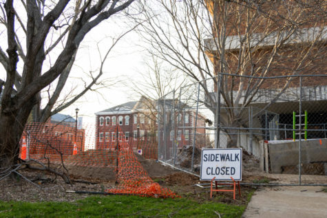 Fencing blocks off an area under construction near White Hall Classroom Building on Monday, March 6, 2023, at the University of Kentucky in Lexington, Kentucky. Photo by Brady Saylor | Staff