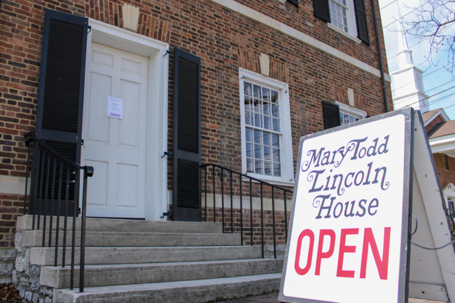 A sign displays The Mary Todd Lincoln House is open on Wednesday, March 21, 2023, in Lexington, Kentucky. Photo by Bryce Towle | Staff