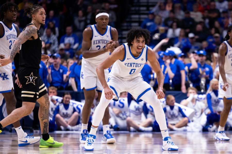 Kentucky+Wildcats+forwards+Oscar+Tshiebwe+%2834%29+and+Jacob+Toppin+%280%29+stand+on+defense+during+the+No.+3+Kentucky+vs.+No.+6+Vanderbilt+mens+basketball+game+in+the+SEC+Tournament+quarterfinals+on+Friday%2C+March+10%2C+2023%2C+at+Bridgestone+Arena+in+Nashville%2C+Tennessee.+Photo+by+Jack+Weaver+%7C+Staff