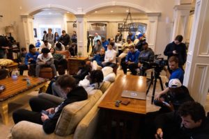 The Kentucky mens basketball team watches the Selection Sunday show on Sunday, March 12, 2023, at John Caliparis home in Lexington, Kentucky. Photo by Jack Weaver | Staff