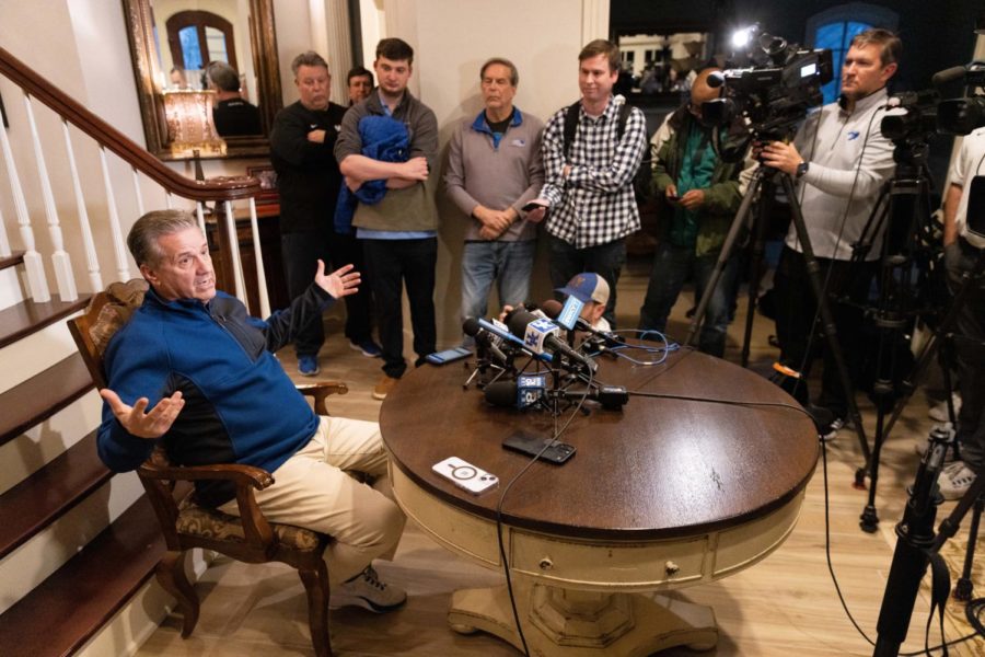John Calipari answers questions after watching the Selection Sunday show on Sunday, March 12, 2023, at Caliparis home in Lexington, Kentucky. Photo by Jack Weaver | Staff