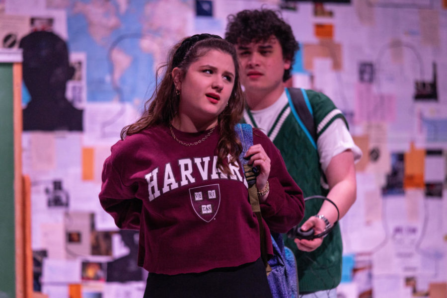 Ellie Phillips, left, and Mason OBrien rehearse “Lucidity: A New Musical” before the opening performance on Tuesday, Feb. 28, 2023, at Briggs Theatre in Lexington, Kentucky. Photo by Michael Smallwood | Staff